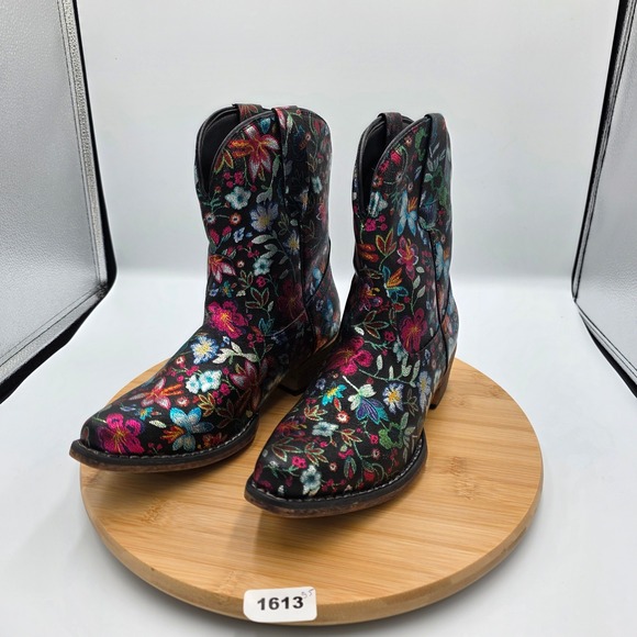 Roper Shoes - Roper Womens Floral Western Boots Snip Toe Black Multi Color Cowboy Boot 6.5